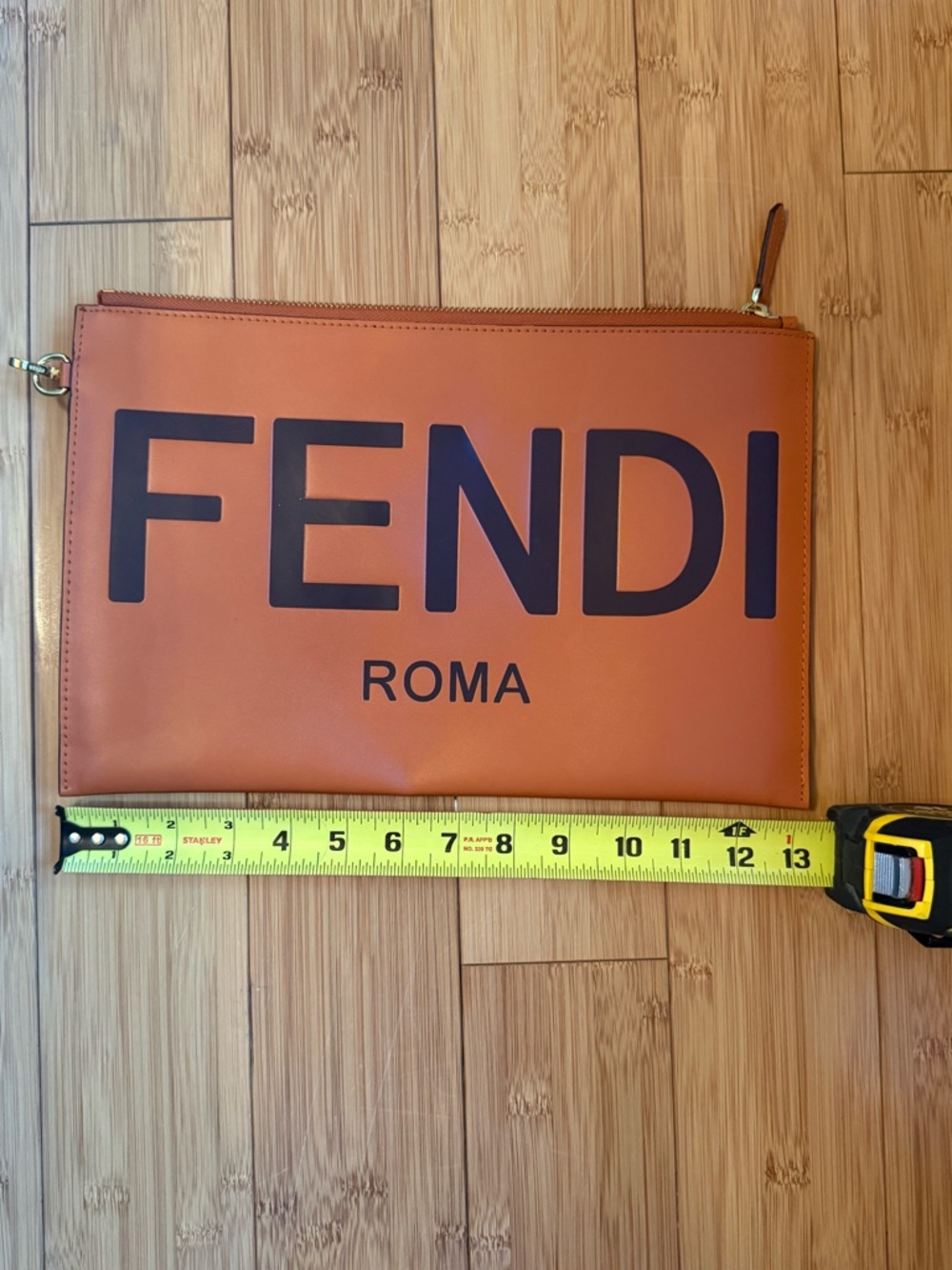 Fendi Leather Roma Pouch in Rich Orange with Black Logo